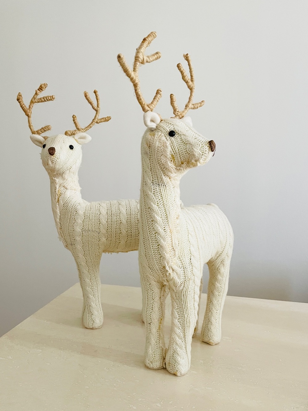 Set of 2 Handmade Knit Reindeer Decor Rustic Farmhouse Christmas Deer